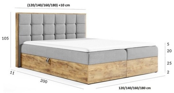 Boxspringbett Schlafzimmerbett KALYPSO 140x200 cm Stoff Grau inkl. Bettkasten Bild 4