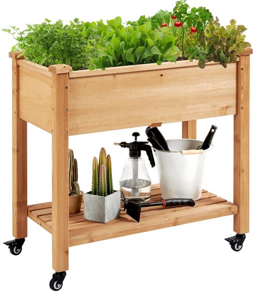 Yaheetech Hochbeet mit Rollen & Ablageboden, Pflanzkasten Pflanztrog Blumenkübel Kräuterbeet aus Holz, Pflanzbeet für Garten, Balkon & Terrasse, 87 x 47 x 83,5 cm