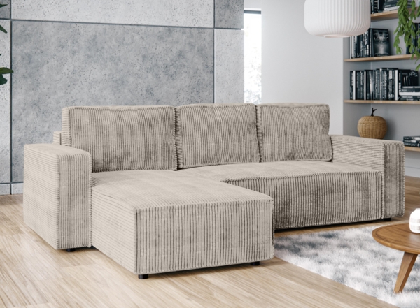 AX LIVING Ecksofa L Form Aydin Cord Schlafsofa Beige Schlaffunktion Bild 1