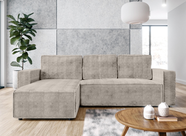 AX LIVING Ecksofa L Form Aydin Cord Schlafsofa Beige Schlaffunktion Bild 2