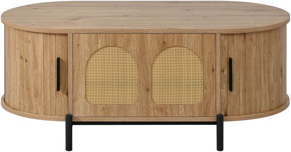 Couchtisch Natur mit Rattantüren oval 100×50×40 cm aus MDF Bild 7