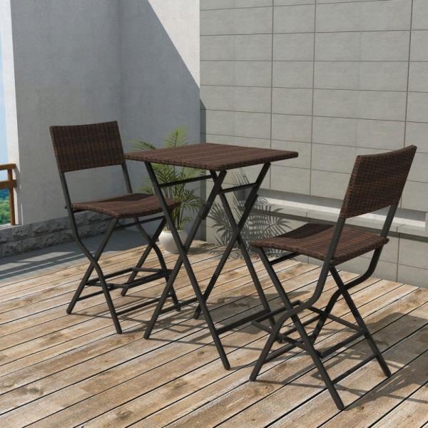 vidaXL 3-tlg. Bistro-Set Klappbar Stahl Poly Rattan Braun 42871