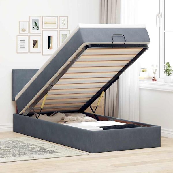 vidaXL Ottoman-Bett mit Matratze & LEDs Dunkelgrau 80x200 cm Samt 3312513