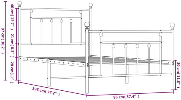 vidaXL Bettgestell mit Kopf- und Fußteil Metall Schwarz 90x190 cm 353547 Bild 10