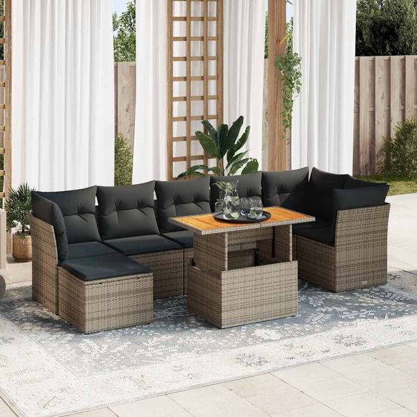 vidaXL 8-tlg. Garten-Sofagarnitur mit Kissen Grau Poly Rattan 3326958