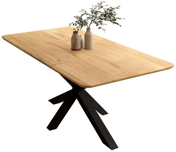 Liadomo Esstisch Gubio, Tischplatte mit Schweizer Kante, aus massivem Holz mit Metallgestell