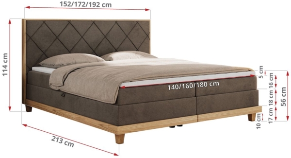 Boxspringbett mit Massivholzelementen und Multipocket - Matratzen - CAICOS - 180 x 200 cm - Braun Velours - H3 Bild 5