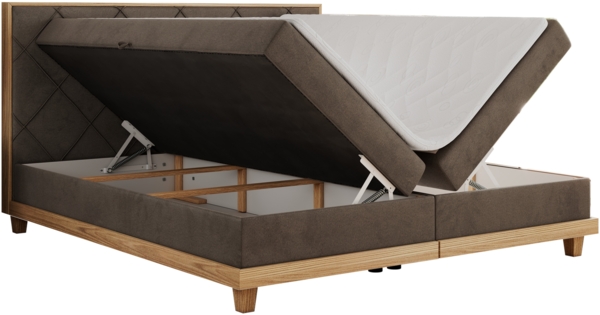 Boxspringbett mit Massivholzelementen und Multipocket - Matratzen - CAICOS - 180 x 200 cm - Braun Velours - H3 Bild 4