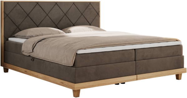 Boxspringbett mit Massivholzelementen und Multipocket - Matratzen - CAICOS - 180 x 200 cm - Braun Velours - H3 Bild 3