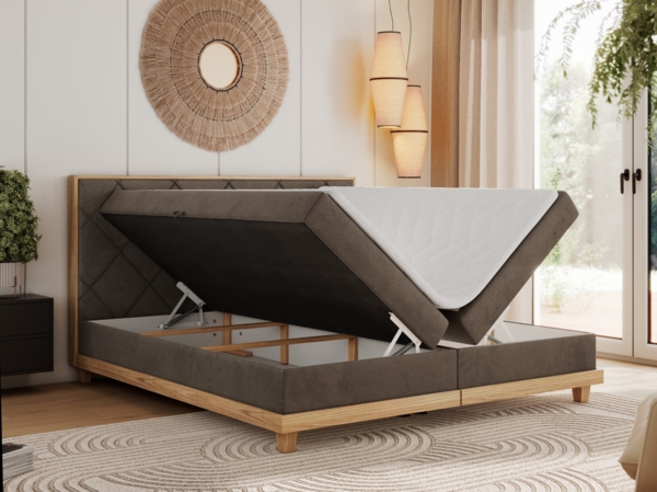 Boxspringbett mit Massivholzelementen und Multipocket - Matratzen - CAICOS - 180 x 200 cm - Braun Velours - H3 Bild 2