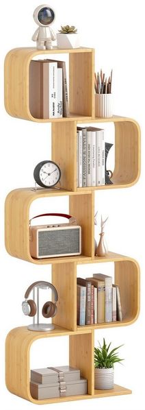 COSTWAY Bücherregal, S-förmig, Bambus, 5 Ebene Würfelregal 61x23x160cm