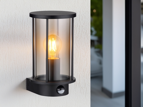 LED Außenwandleuchte mit Bewegungsmelder aus Edelstahl & Rauchglas, H: 25cm Bild 1