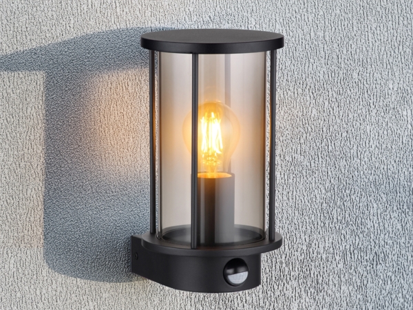 LED Außenwandleuchte mit Bewegungsmelder aus Edelstahl & Rauchglas, H: 25cm Bild 3