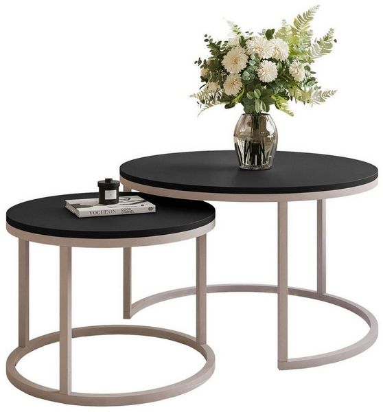 yourhouse24 Couchtisch Runder Inez 2in1, 50 & 70 cm, Kaschmir & mattes Tischblatt (Set 2 in 1), Tisch mit matter Tischplatte