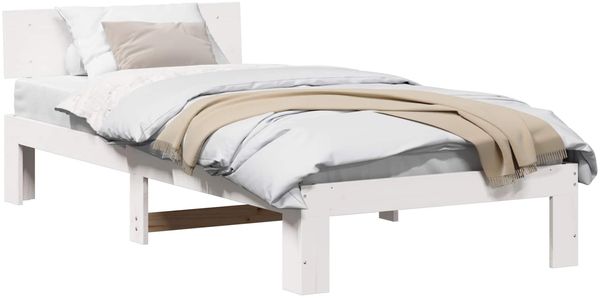 vidaXL Bettrahmen mit Kopfteil Weiß 80 x 200 cm Massives Kiefernholz 872672 Bild 2