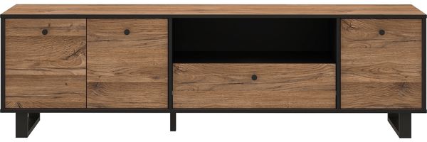 Lowboard >SEWILL< 3 Türen, Schub, Colonial Eiche Dekor/schwarz - 180,8x52,8x42cm (BxHxT)
