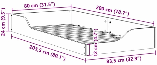 vidaXL Bodenbettgestell Wachsbraun 80 x 200 cm Massivholz Kiefer 873393 Bild 9
