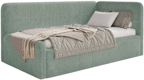 Selsey Fanko – Kinderbett 90x200 cm mit Rausfallschutz, Kopfteil rechts, Plüsch, Salbeigrün