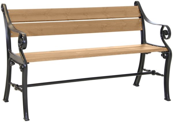 Gartenbank Köpenhamn aus Kiefernholz, klassisch mit geschwungenen Armlehnen, natur, 130 cm, für 2–3 Personen