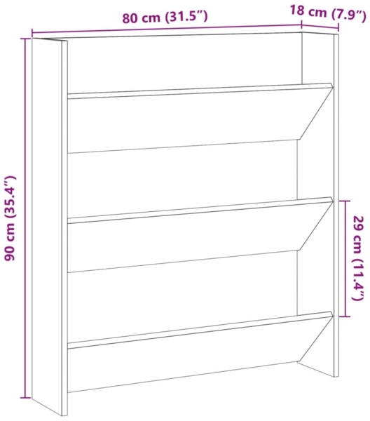 vidaXL Schuhregal Wandmontage Altholz-Optik 80x18x90 cm Holzwerkstoff 856544 Bild 8