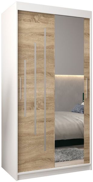 MOEBLO Schiebetürenschrank MALTESE 2 (mit Spiegel, mit/ ohne Schubladen, Schwebetürenschrank Schrank Garderobe Schiebtüren Schlafzimmer Wohnzimmerschrank) (BxHxT):100/120/150/180/200/250 x 200 x 62 cm