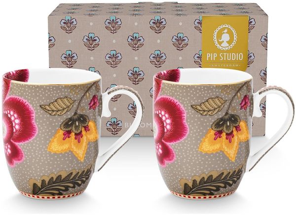 PiP Studio Becher Blooming Tales Fantasy Khaki Small Henkelbecher 0,2l Set2, Porzellan
