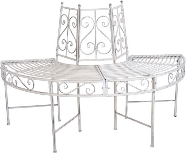 Baumbank FRIDA - Stahl Antik-weiß 80x63x122cm | Gartenbank Baumbank-Halbkreis wetterfest Terrassenbank Sitzbank Outdoor