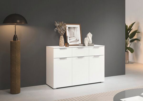 rauch Kombikommode Sideboard Schubladenkommode CORTONA mit Dekor-Front (Breite 120 cm inkl. Soft-Close-Funktion), mit 3 Schubladen und 3 verstellbaren Einlegeboden MADE IN GERMANY