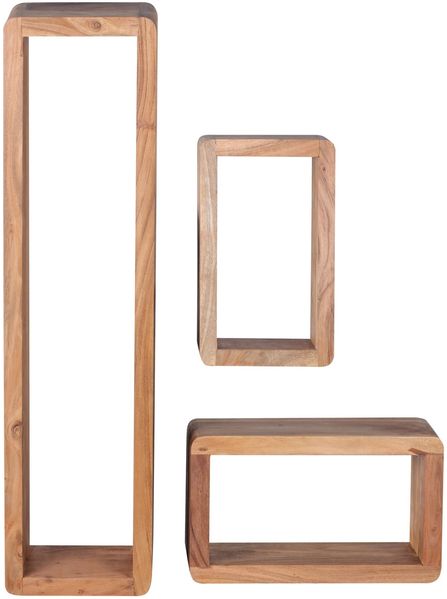 Wohnling Design Wandregal 3er Set Massiv Holzregale Akazie Landhausstil Bild 13