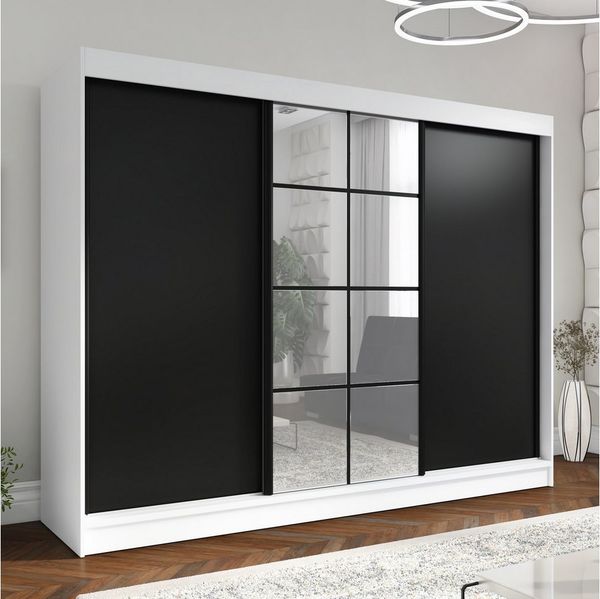 A&J MöbelLand GmbH Schiebetürenschrank ORAV 3-türiger Kleiderschrank mit Spiegel, 4 Schubladen (TOP ANGEBOT! Geräumiger Schrank mit einer Breite von 200 cm und Spiegel, ideal zur Aufbewahrung von Kleidung und Accessoires. 4 Schubladen gratis und viel S...