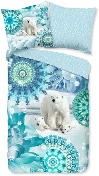 hip Flanell Bettwäsche 135x200 Seppo Eisbär Winter Eis Mandala blau 30952