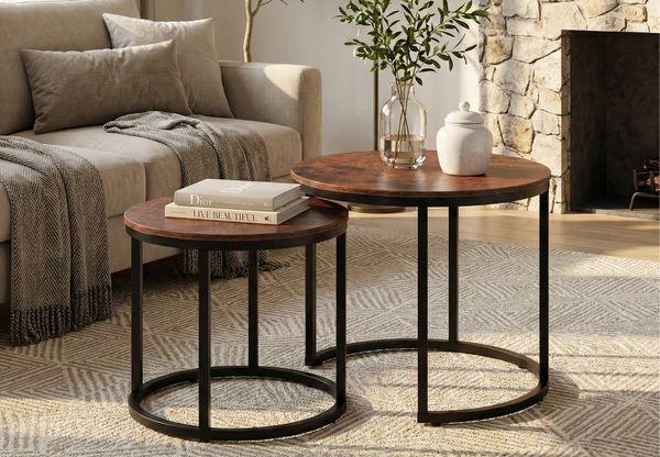 Home Collective Couchtisch Kleiner 2er Set aus Holz, Wohnzimmertisch Modern (Beistelltisch Set 2 in 1 mit Metallgestell, Büro Beistelltisch Loft Design TWIN, kratzfeste Oberfläche, Set 2 in 1), Quadratisch in Eiche hell, für Wohnzimmer