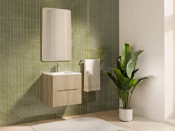 Vente-unique - ORISO Waschbeckenmöbel Holz, Platte Beige - B 46 cm x H 57 cm x L 60 cm