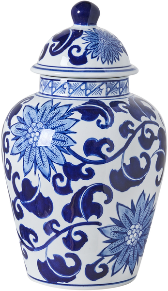 Vase mit Deckel CUENCA Porzellan 36 cm Weiß Blau