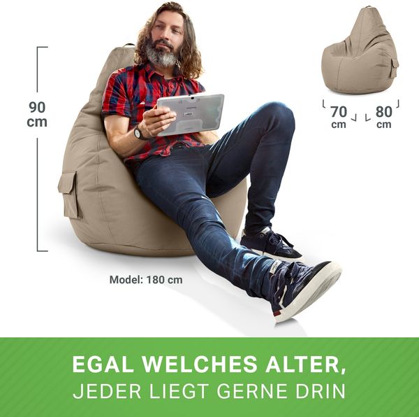 Green Bean® Sitzsack mit Rückenlehne, 230L Füllung waschbar, Polyester-PVC-Stoff taupe, 80 x 70 x 90 cm Bild 5