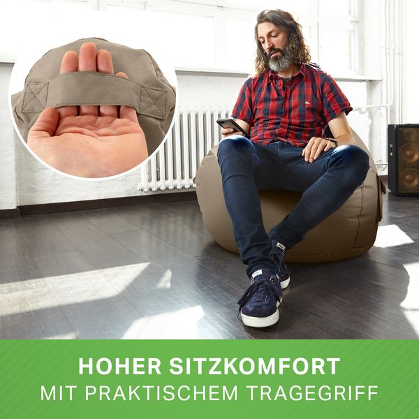 Green Bean® Sitzsack mit Rückenlehne, 230L Füllung waschbar, Polyester-PVC-Stoff taupe, 80 x 70 x 90 cm Bild 7
