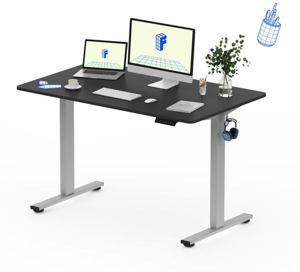 FLEXISPOT Schreibtisch Basic-Series Elektrisch höhenverstellbarer Schreibtisch (Anti-Kollisions-system, 2- Fach-Teleskop, mit Haken, LED-Display), MAX. Load: 80kg, 100/110/120/140/160, MIT einteilige Tischplatte