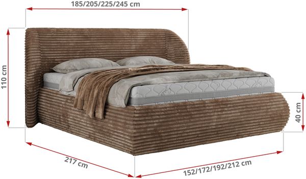 Polsterbett mit Lattenrost, Doppelbett Bettkasten, Bettgestell mit Gasdruckfeder Foam Matratze - CAELA CLASSIC - 200 x 200 cm - Braun Cord - MIRO LUX Bild 4