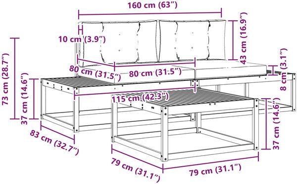 vidaXL Outdoor-Sofagarnitur mit Kissen Weiß 79 x 79 x 37 cm Polyester 3386994 Bild 8