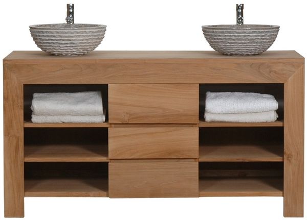 Badmöbel Set Pajala Teak Massivholz - Breite vom Unterschrank: 150 cm - Anzahl Hochschränke: ohne Hochschrank - Breite vom Spiegel: ohne Spiegel Bild 9