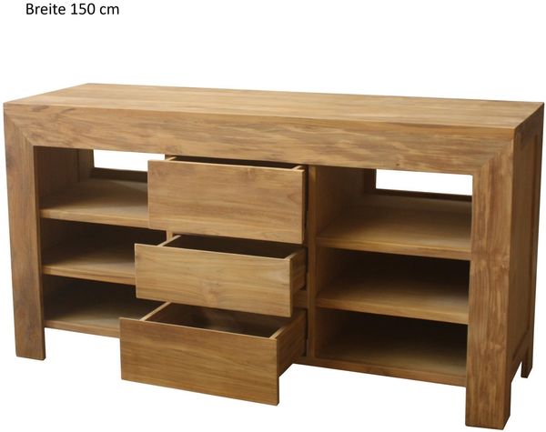 Badmöbel Set Pajala Teak Massivholz - Breite vom Unterschrank: 150 cm - Anzahl Hochschränke: ohne Hochschrank - Breite vom Spiegel: ohne Spiegel Bild 6