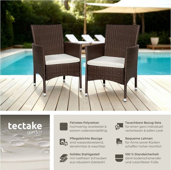 tectake Rattanstuhl 2er Set Rattanstuhl (Set, 2 St), Polsterbezüge in Beige und Grau