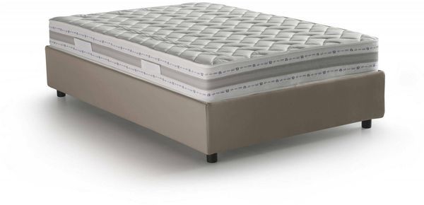 Dmora Arnoldi Doppelbett, Bettkasten mit Kunstlederbezug, 100 % Made in Italy, Öffnung vorne, inklusive Matratze 120 x 200 cm, Taupe