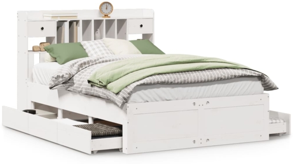 vidaXL Massivholzbett mit Regal ohne Matratze Weiß 150x200 cm Kiefer 3308958