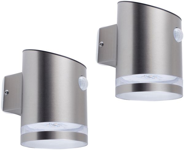 Solar LED Außenleuchten 2er SET, IP44 Bewegungsmelder, Edelstahl, Downlight