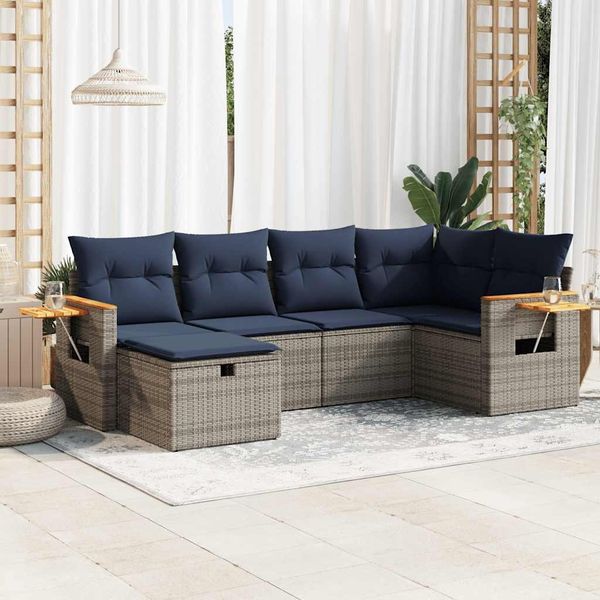 vidaXL 6-tlg. Garten-Sofagarnitur mit Kissen Grau Poly Rattan 3325974