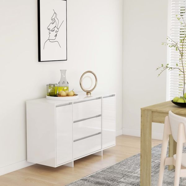 vidaXL Sideboard 3 Schubladen Hochglanz-Weiß 120x41x75cm Holzwerkstoff 809617