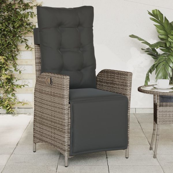 vidaXL Gartensessel mit Fußteil Verstellbar Grau Poly Rattan 365283