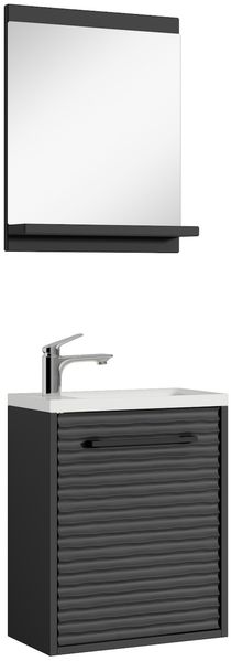 Badplaats Gäste-WC Waschtisch Set Etna 40x22 cm Schwarz Matt - Platzsparend Badmöbel Set mit Waschbecken, Unterschrank und Spiegel