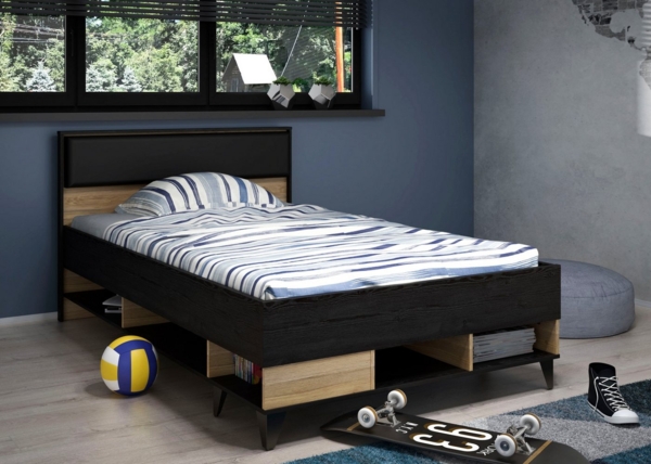 Jugendbett LYA 120 x 200 cm Bett in Mauvella / Cabezone Eiche, Forte